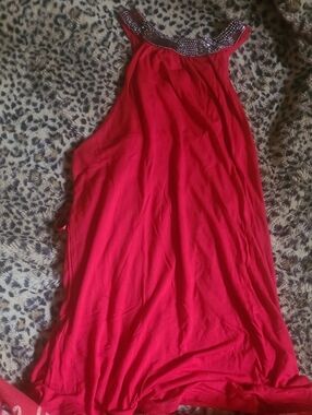 Smart Set Red Sleeveless Tunic with Beaded Neckline